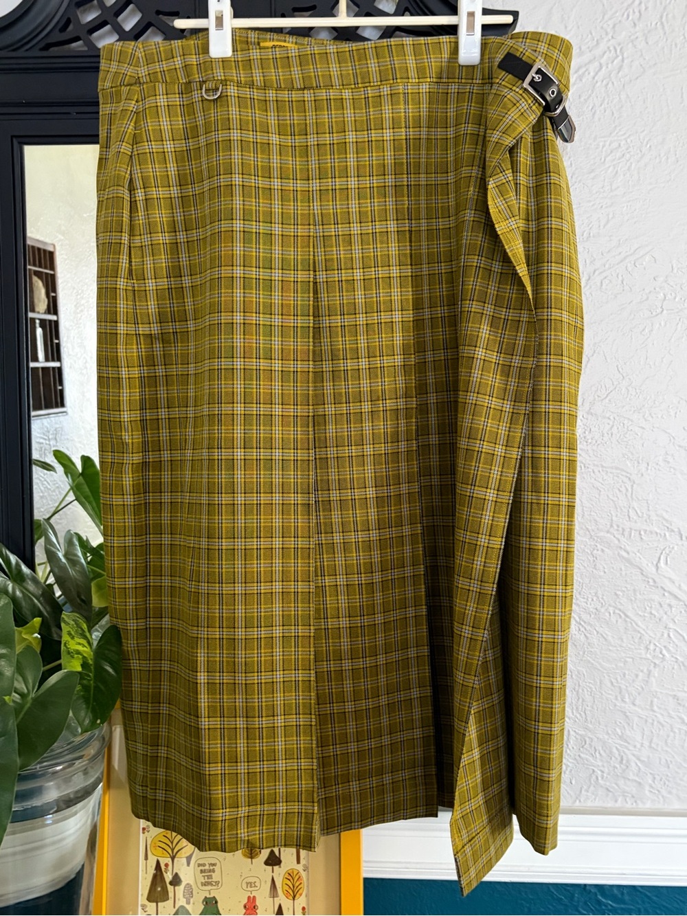 Wildfang Mustard Plaid Debbie Harry pleated plaid skirt